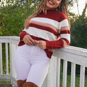 ❌ SOLD ❌Super cute Red, white & peach sweater ❤️ Small